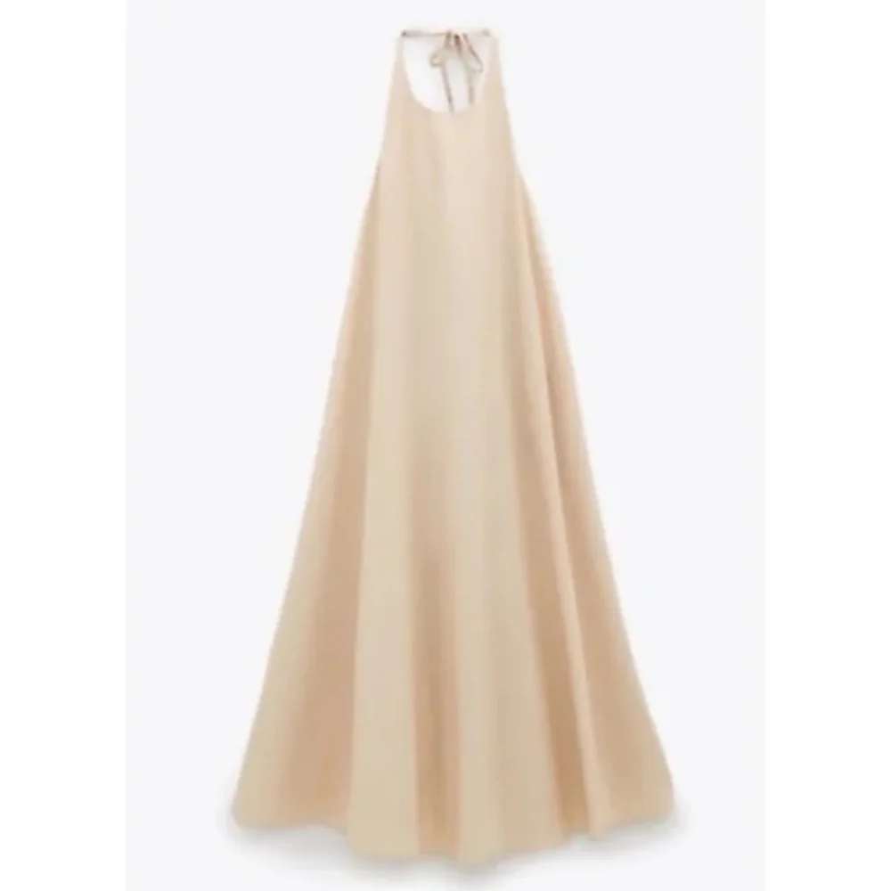 Zara Dress Size M Maxi Halter Dress Cotton- Cream Tan NWT - Picture 6 of 13